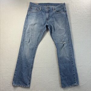 Polo Ralph Lauren Varick Slim Straight Jeans Men 34x30 Blue Distressed Whiskered